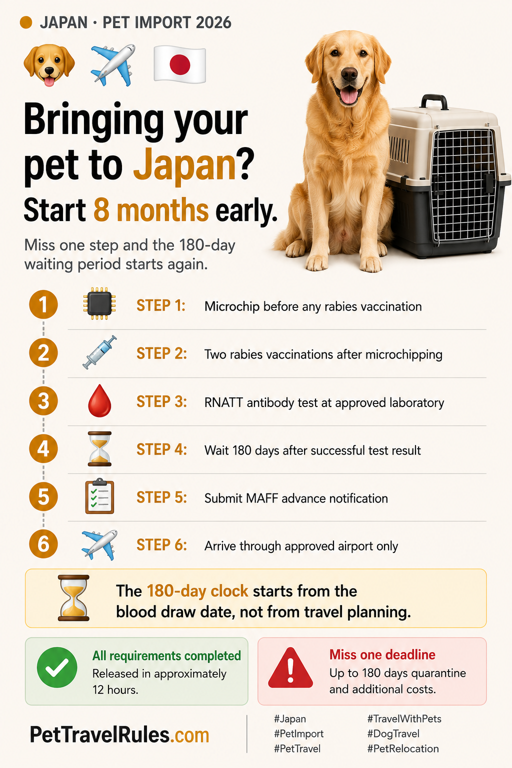 Japan pet import guide preview with Mount Fuji and cherry blossom motifs