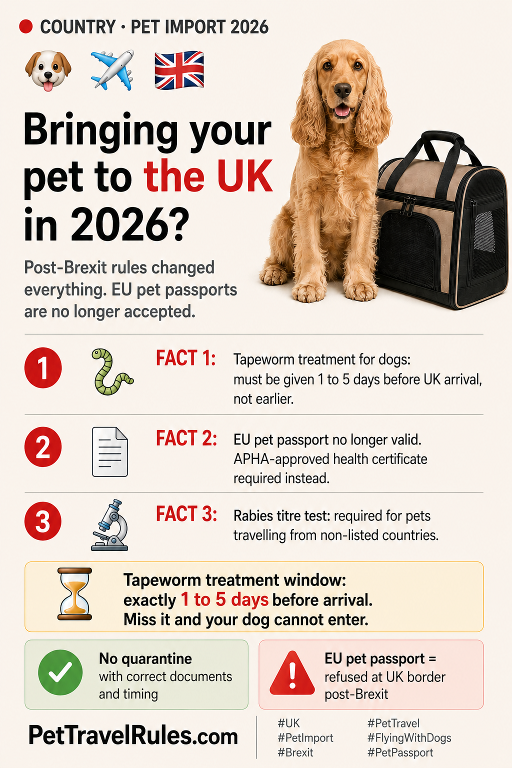 United Kingdom pet import guide preview with Union Jack and Big Ben motifs